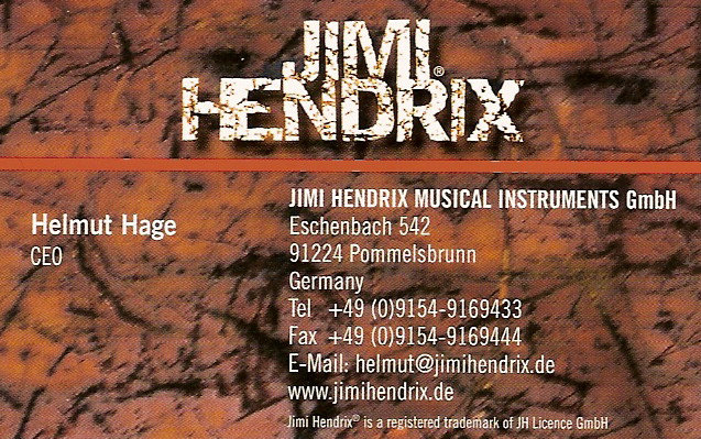 Jimi Hendrix Musical Instruments Visitenkarte